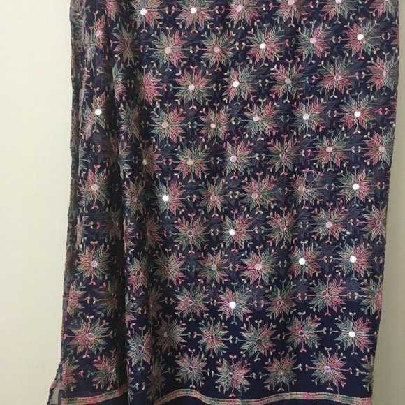 Vintage Navy-Blue BAGH PHULKARI chiffon SAREE SARI - Picture 5 of 10